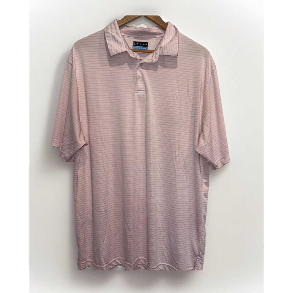 PGA Tour Golf Pink XL Striped Polo Shirt Short Sleeve Mens Outdoor Lightweight